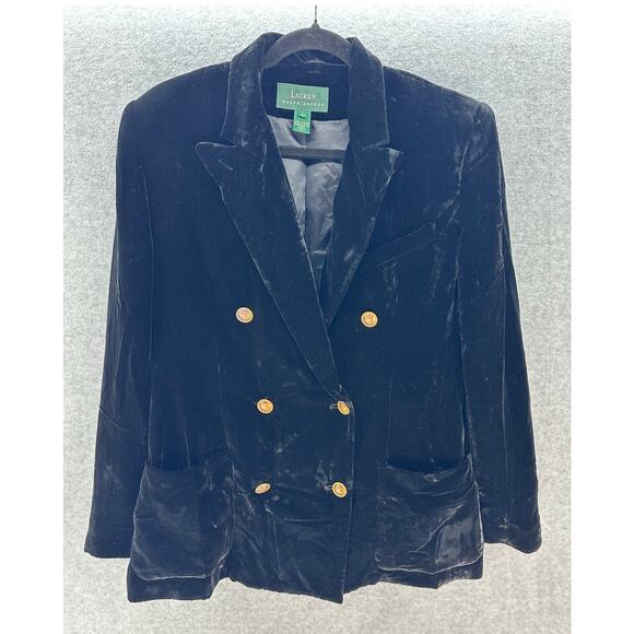VTG LRL Ralph Lauren Womens 10 Double Breasted Velvet Blazer Gold Buttons - Picture 1 of 13